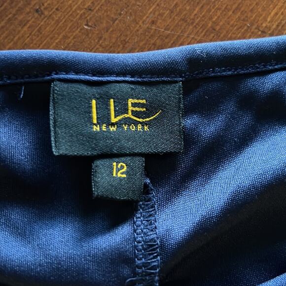 ILE Size 12 Navy & Beige Print Stretch Knit Dress with Tie Belt NWT Sleeveless - Picture 5 of 10